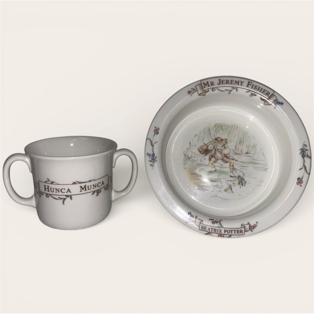 Vintage Royal Albert Beatrix Potter Dish & Mug Jeremy Fisher Hunca Munca